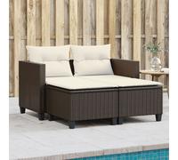 vidaXL Divano da Giardino 2 Posti con Sgabelli Marrone in Polyrattan
