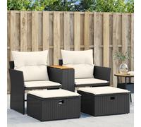vidaXL Divano da Giardino 2 Posti con Sgabelli Nero in Polyrattan