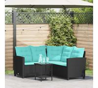 vidaXL Divano da giardino 2 pcs Nero e Turchese Poly Rattan, Set di divani da esterno moderno, con federe rimovibili, resistenti alle intemperie, e lettino da giardino.