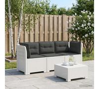 Divano da giardino 3 posti con cuscini in look rattan PP Bianco