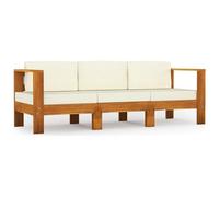 vidaXL Divano da Giardino 3 Posti Cuscini Bianco Crema Massello Acacia