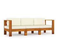 vidaXL Divano da Giardino 3 Posti Cuscini Bianco Crema Massello Acacia