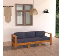 vidaXL Divano da Giardino 3 Posti Cuscini Grigio Scuro Legno di Acacia