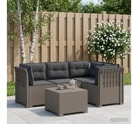 vidaXL 4-Persoons Tuinbank met Kussens Rieten Look PP Lichtgrijs