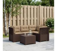 vidaXL 4-Persoons Tuinbank met Kussens Rieten Look PP Bruin