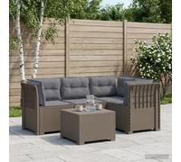 vidaXL 4-Persoons Tuinbank met Kussens Rieten Look PP Lichtgrijs