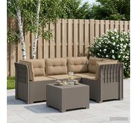 vidaXL 4-Persoons Tuinbank met Kussens Rieten Look PP Lichtgrijs