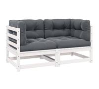 vidaXL Divano da Giardino a 2 Posti Bianco e Cuscini Massello di Pino