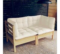 vidaXL Divano da Giardino a 2 Posti con Cuscini Crema Massello di Pino