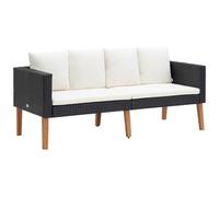 AX Divano Nero 2 Posti 6 Cuscini Crema Teak Giardino Patio Polyrattan New 310216