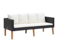 AX Divano Nero 2 Posti 6 Cuscini Crema Teak Giardino Patio Polyrattan New 310216