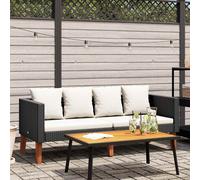 AX Divano Nero 2 Posti 6 Cuscini Crema Teak Giardino Patio Polyrattan New 310216