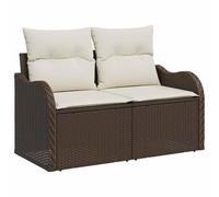 vidaXL Divano da esterno marrone e crema, con ampio spazio di archiviazione, resistente alle intemperie, design a 2 posti, cuscini comodi, mobili moderni per balcone giardino sedute per due in rattan