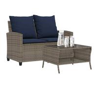 DIVANO DA GIARDINO VIDAXL 2 Posti Cuscini&Tavolo Grigio Polyrattan - 4103852