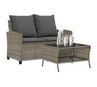 vidaXL Divano da Giardino a 2 Posti Cuscini&Tavolo Grigio Polyrattan, Divano da Esterno, divanetto da Giardino, Divano da Giardino a Due posti