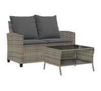 vidaXL Divano da Giardino a 2 Posti Cuscini&Tavolo Grigio Polyrattan, Divano da Esterno, divanetto da Giardino, Divano da Giardino a Due posti