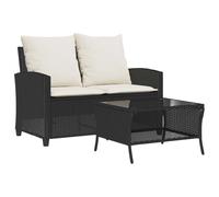 vidaXL Divano da Giardino a 2 Posti Cuscini&Tavolo Nero in Polyrattan, Divano da Esterno, divanetto da Giardino, Divano da Giardino a Due posti