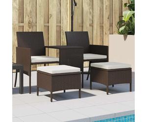 vidaXL Divano da Giardino a 2 Posti Tavolino e Pouf Polyrattan Marrone