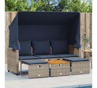 vidaXL Divano da giardino a 3 posti con baldacchino e sgabelli in Polyrattan Grigio