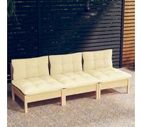 vidaXL Divano da Giardino a 3 Posti con Cuscini Crema Massello di Pino