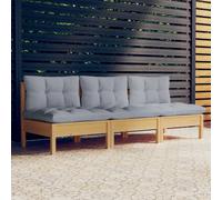 vidaXL Divano da Giardino a 3 Posti con Cuscini Grigi Massello di Pino