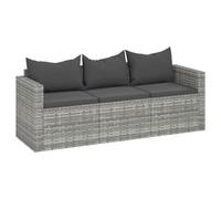 vidaXL Divano da giardino a 3 posti in polyrattan con cuscini Grigio