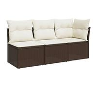 vidaXL Divano da Giardino a 3 Posti con Cuscini in Polyrattan Marrone