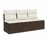 vidaXL Divano da Giardino a 3 Posti con Cuscini in Polyrattan Marrone