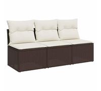 vidaXL Divano da Giardino a 3 Posti con Cuscini in Polyrattan Marrone