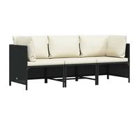 vidaXL Divano da Giardino a 3 Posti con Cuscini in Polyrattan Nero