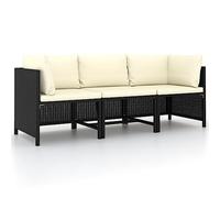 vidaXL Divano da Giardino a 3 Posti con Cuscini in Polyrattan Nero