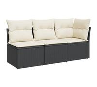 vidaXL Divano da Giardino a 3 Posti con Cuscini Nero in Polyrattan