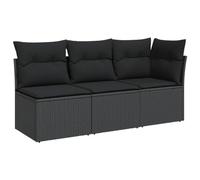 vidaXL Divano da Giardino a 3 Posti con Cuscini Nero in Polyrattan