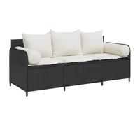 vidaXL Divano da Giardino a 3 Posti con Cuscini Nero in Polyrattan