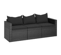VIDAXL - Divano Da Giardino A 3 Posti Con Cuscini Nero In Polyrattan