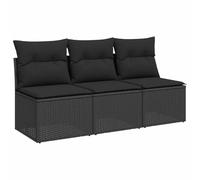vidaXL Divano da Giardino a 3 Posti con Cuscini Nero in Polyrattan