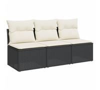 vidaXL Divano da Giardino a 3 Posti con Cuscini Nero in Polyrattan