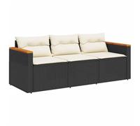 vidaXL Divano da Giardino a 3 Posti con Cuscini Nero in Polyrattan