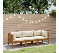 vidaXL Divano da Giardino a 3 Posti con Cuscino Crema Massello Acacia