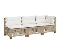 vidaxl Divano da giardino a 3 posti in polyrattan beige con cuscini - Meteo 190,5 x 63,5 x 62 cm - Comodo mobile modulare da esterno