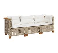 vidaXL Divano da Giardino con Cuscini a 3 Posti Beige in Polyrattan, Seduta da Giardino, Divano da Giardino 3 posti