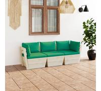 vidaXL Divano da Giardino a 3 Posti su Pallet con Cuscini Legno Abete