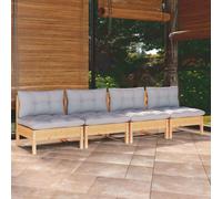 vidaXL Divano da Giardino a 4 Posti con Cuscini Grigi Massello di Pino