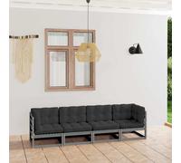 vidaXL Divano da Giardino a 4 Posti con Cuscini Legno Massello di Pino