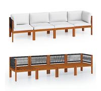 vidaXL Divano da Giardino a 4 posti con Cuscino in Legno di Acacia e Corda