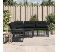 vidaXL Divano da Giardino a L con Cuscini e Pouf Nero in Polyrattan