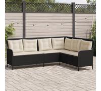 Divano da Giardino a L con Cuscini Nero in Polyrattan