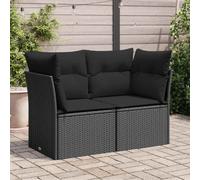 vidaXL Divano da giardino con cuscini 2 posti nero in polyrattan