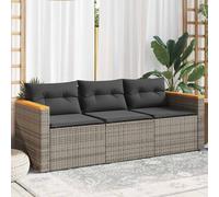 vidaXL Divano da giardino 3 posti in polyrattan grigio con cuscini