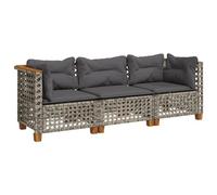 vidaXL Divano da Giardino con Cuscini 3 Posti Grigio in Polyrattan
